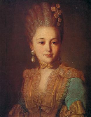 Fedor Rokotov Portrait of an Unknown Woman in a Blue Dress with Yellow Trimmings
